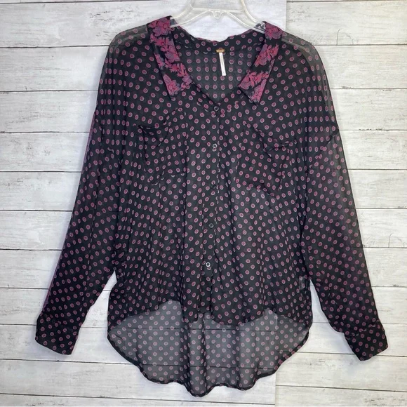 Free People Sheer Boho Button Down Blouse Size Medium - Picture 3 of 12